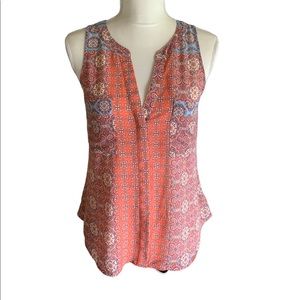Sanctuary Boho printed top button front slit back w pockets